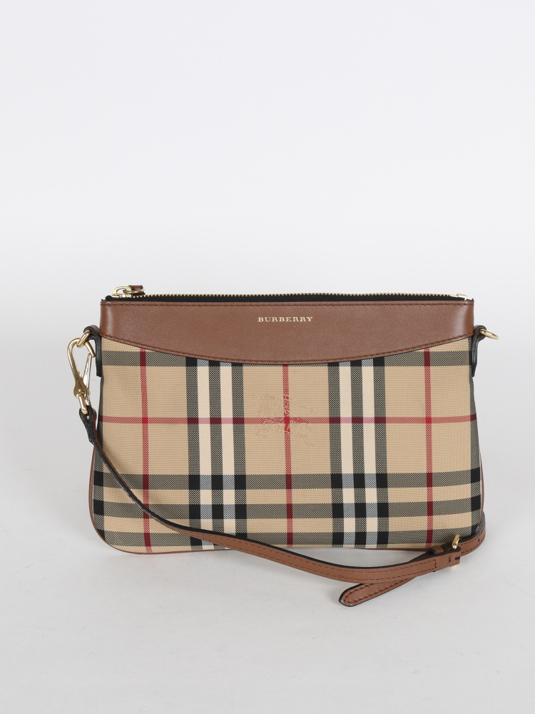 Burberry Horseferry Check and Brown Leather Clutch www.luxurybags.cz