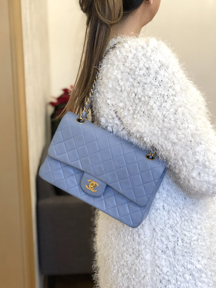 Chanel - Medium Classic Double Flap Bag Lambskin Baby Blue