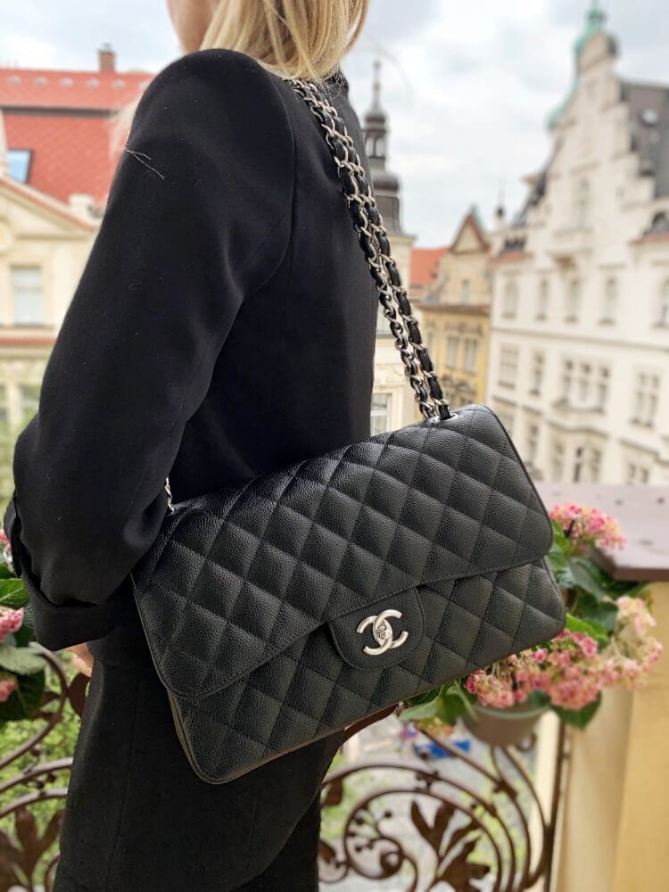 Chanel timeless Jumbo black kalfskin silver HW