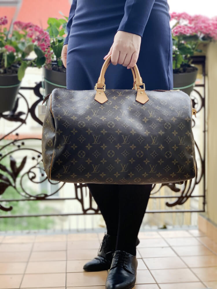 Louis Vuitton Monogram Canvas Speedy 40 Bag Brown Leather ref