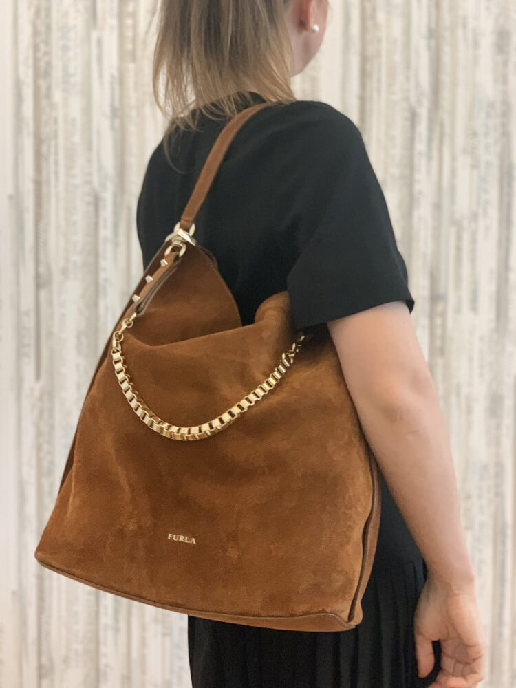 Furla Coffee Suede Hobo Furla