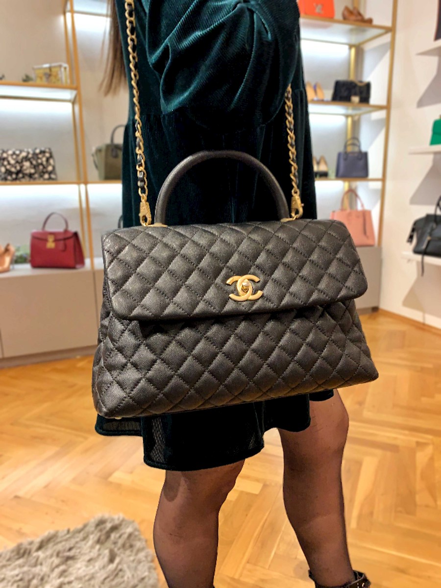 Chanel - Flap Bag Top Handle Grained Calfskin Noir