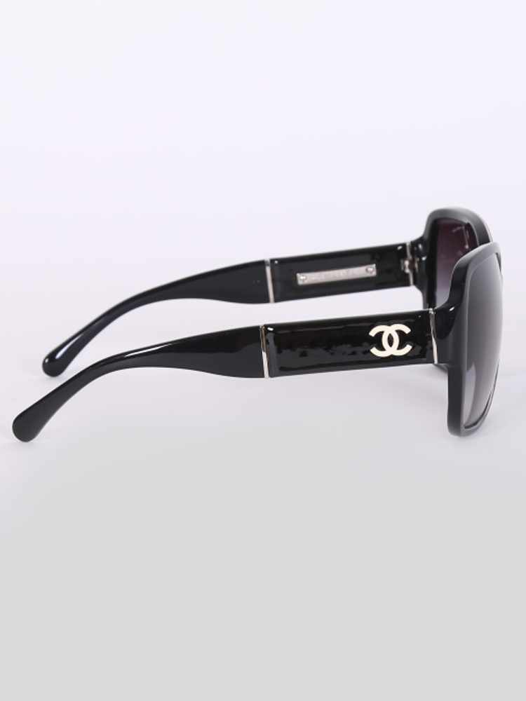 Chanel - CC Patent Leather Detail Oversize Sunglasses Black