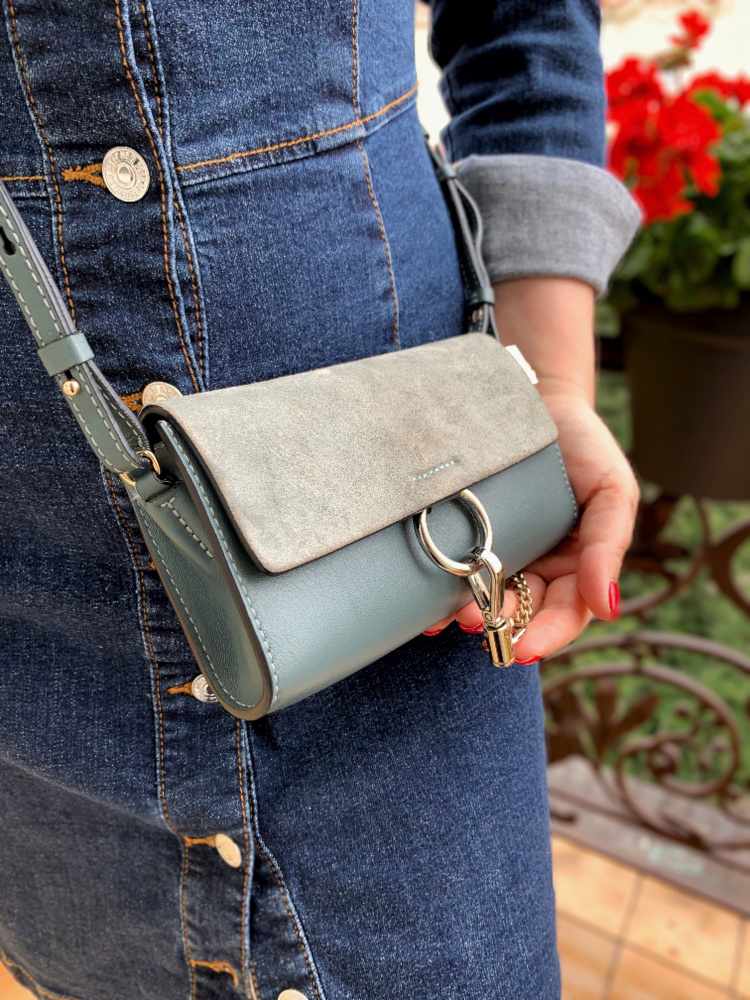 Chloé - Faye Calfskin & Suede Wallet on Strap Cloudy Blue