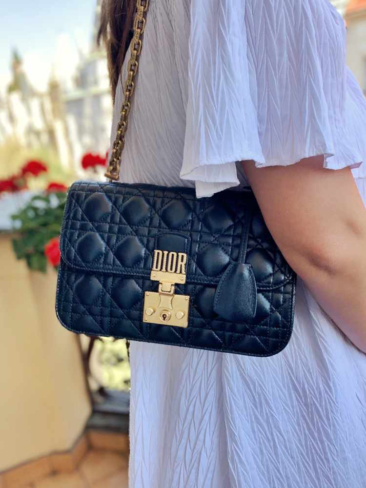 Dior - Dioraddict Cannage Lambskin Chain Flap Bag Navy Blue