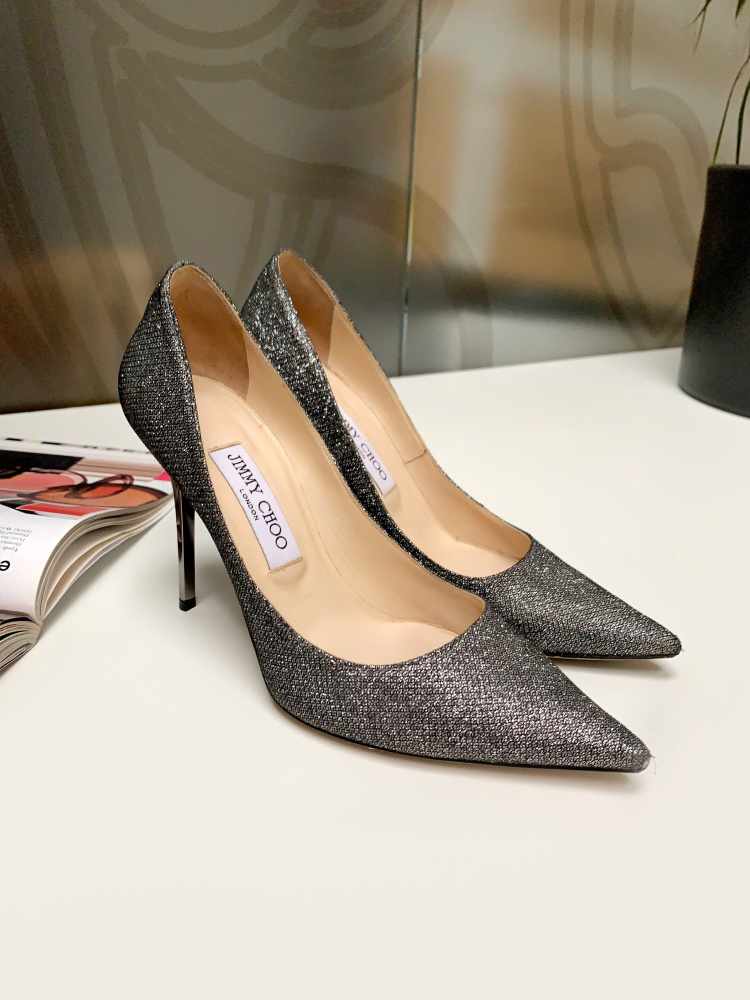 Jimmy Choo - Romy 100 Degradé Fabric Pointy Toe Pumps Anthracite 38