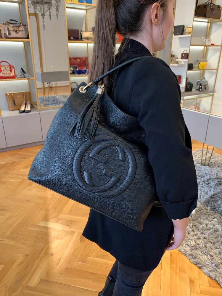 Gucci Soho Large Leather Hobo Nero www.luxurybags.cz