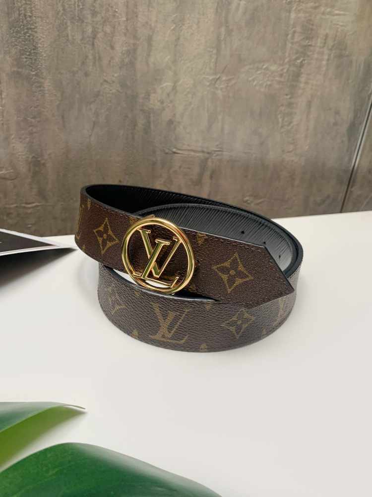 Louis Vuitton LV Circle Reversible Belt Monogram Canvas and Epi Leather Thin  85